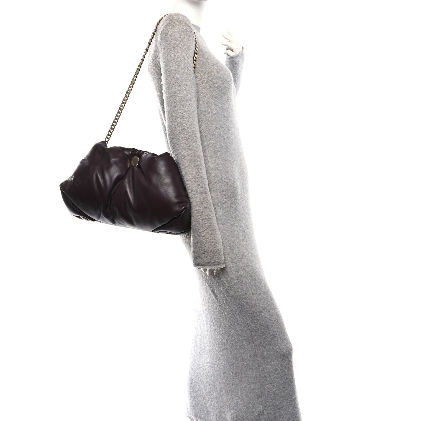 Lambskin Puffy Tobo Chain Shoulder Bag Chocolate