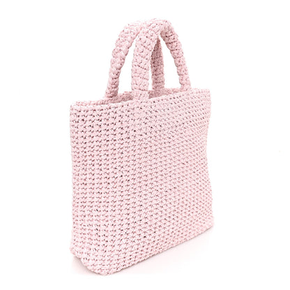 Yarn Raffia Effect Crochet Small Logo Tote Alabastro