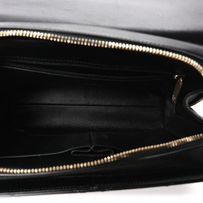 Calfskin Chevron Quilted Medal Flap Black