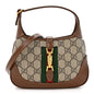 GG Supreme Monogram Azalea Calfskin Web Mini Jackie 1961 Hobo Beige Ebony Brown Sugar