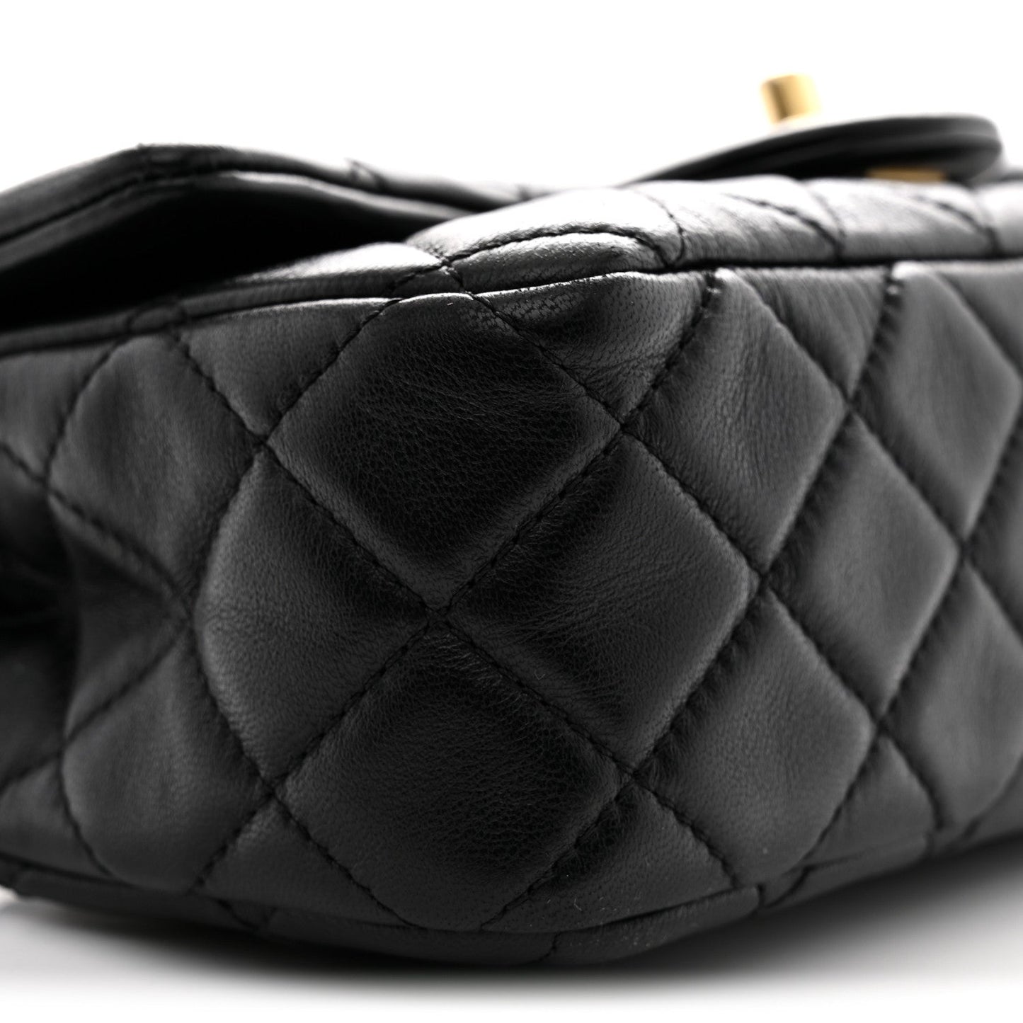 Lambskin Quilted Mini Rectangular Pearl Crush Flap Black