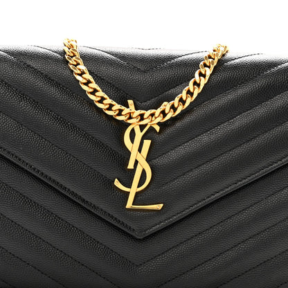 Grain De Poudre Matelasse Chevron Monogram Chain Wallet Black