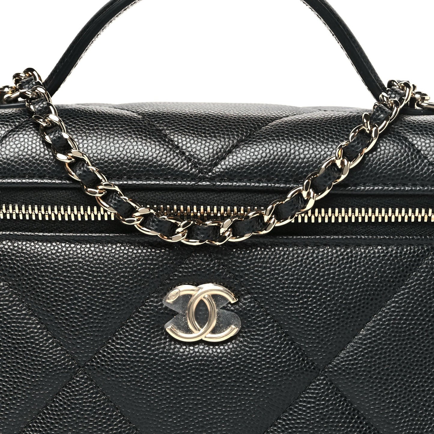 Caviar Quilted Top Handle Slim Vanity With Chain Black