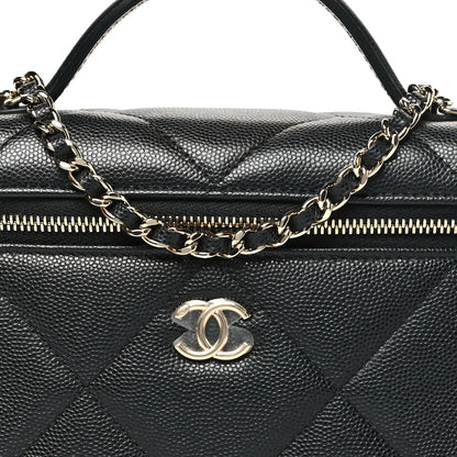 Caviar Quilted Top Handle Slim Vanity With Chain Black