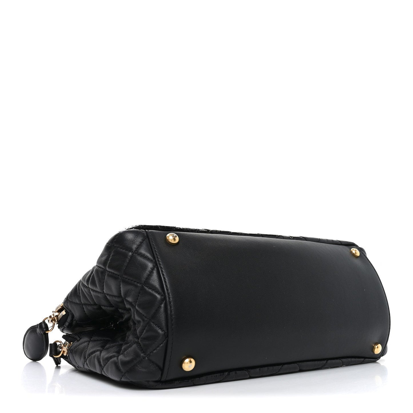 Glazed Crinkled Lambskin Small Reissue Zip Shopping Tote Black