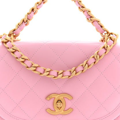 Calfskin Quilted Small Messenger Flap Light Pink