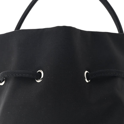 Recycled Sport Nylon Logo Embroidered Wheel Drawstring Bucket Bag Black White