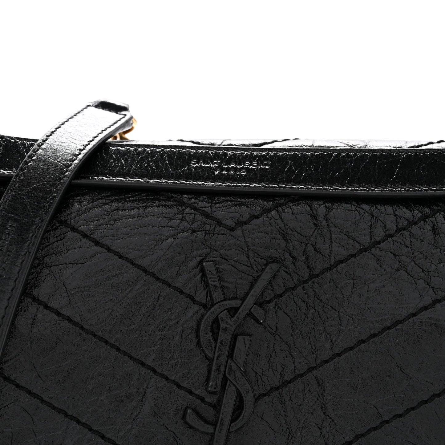 Crinkled Lambskin Matelasse Monogram Baby Niki Chain Satchel Black