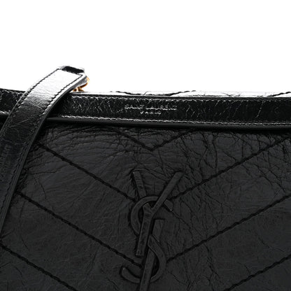Crinkled Lambskin Matelasse Monogram Baby Niki Chain Satchel Black