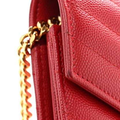 Grain De Poudre Matelasse Chevron Monogram Chain Wallet Red