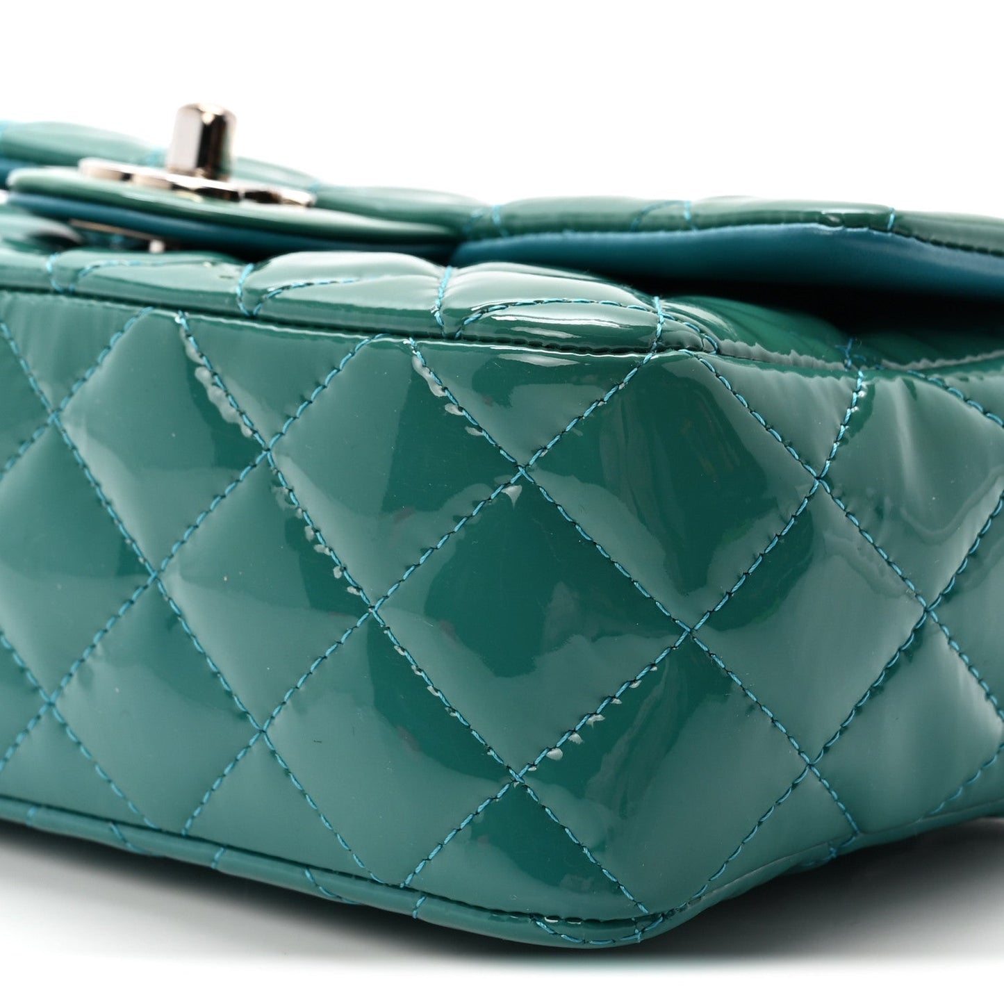 Patent Quilted Mini Rectangular Flap Turquoise