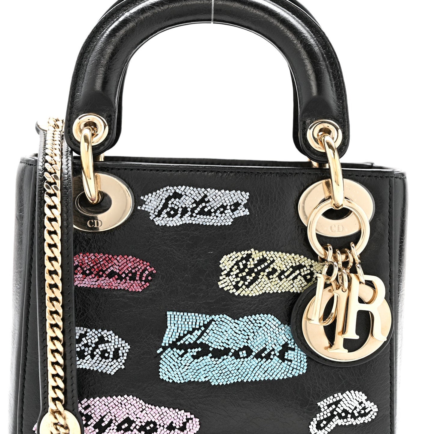 Calfskin Beaded Mini Lady Dior Black