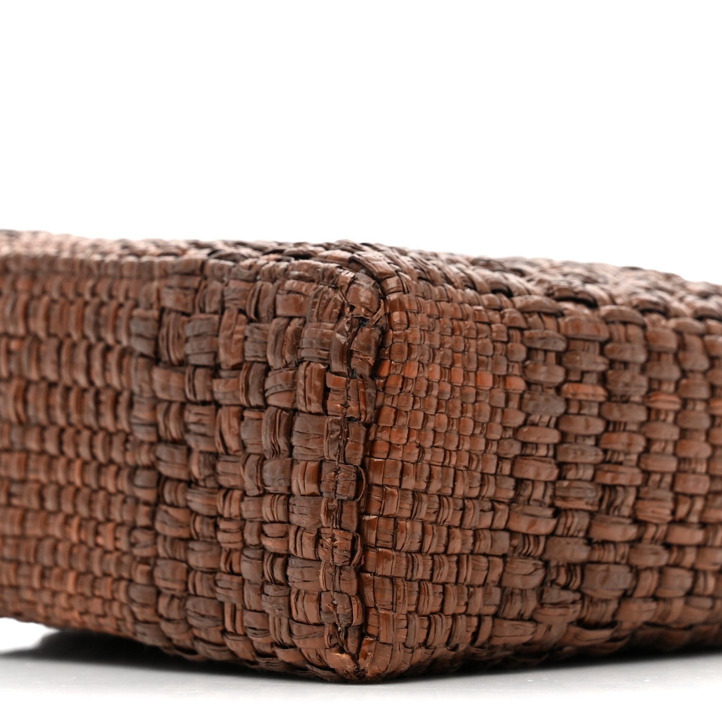 Braided Raffia Top Handle Slim Vanity With Chain Brown