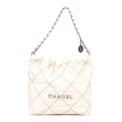 Shiny Calfskin Quilted Small Chanel 22 White Black