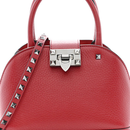 Grainy Calfskin Small Rockstud Double Top Handle Bag Rosso Valentino