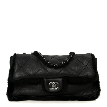 Shearling Quilted Medium Single Flap Black