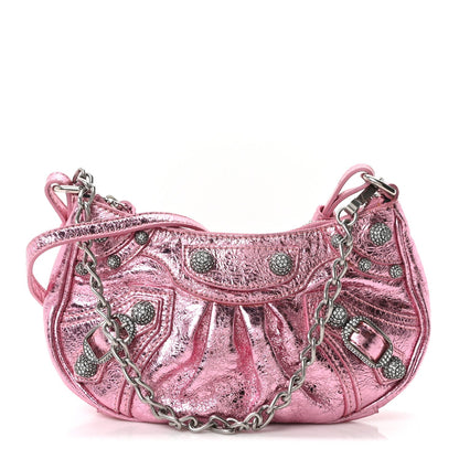 Metallic Agneau Arena Crystal Le Cagole Mini Purse With Chain Met Pink