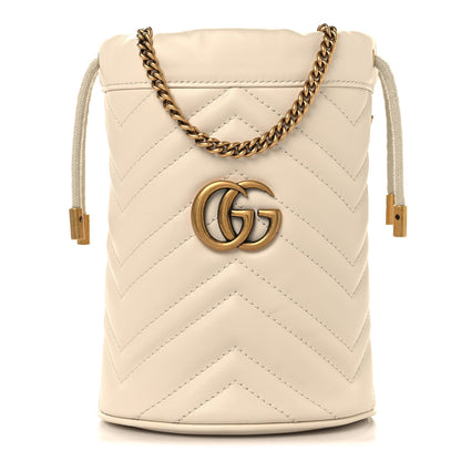 Calfskin Matelasse Mini GG Marmont 2.0 Bucket Bag White