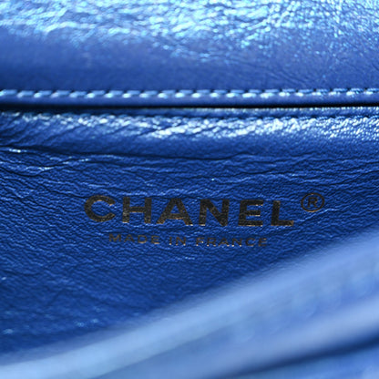 Metallic Aged Calfskin Quilted 2.55 Reissue Flap Belt Bag Clutch Blue