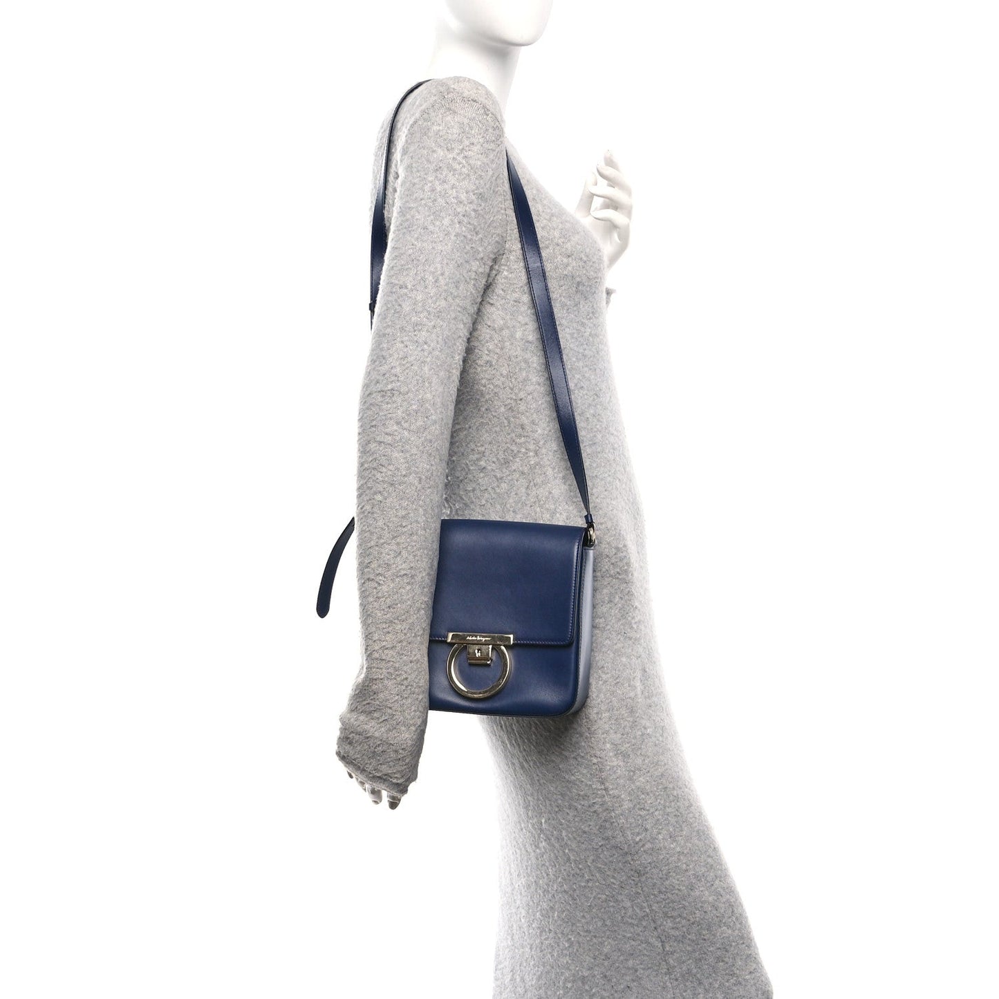 Calfskin Gancini Lock Flap Crossbody Navy