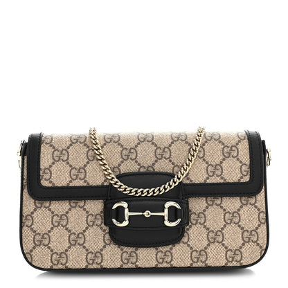GG Supreme Monogram Azalea Calfskin Horsebit 1955 Mini Bag Beige Black