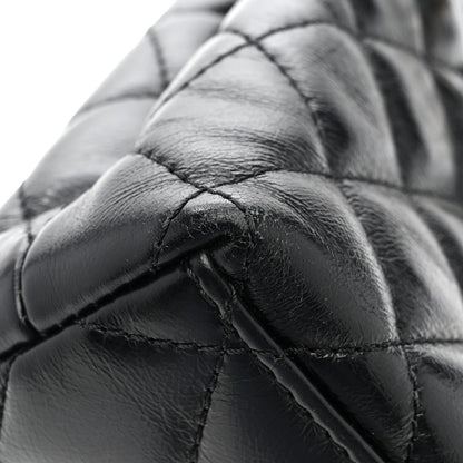 Shiny Aged Calfskin Quilted Nano Kelly Shopper Black