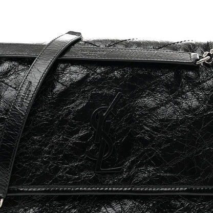 Crinkled Calfskin Matelasse Monogram Medium Niki Chain Satchel Black