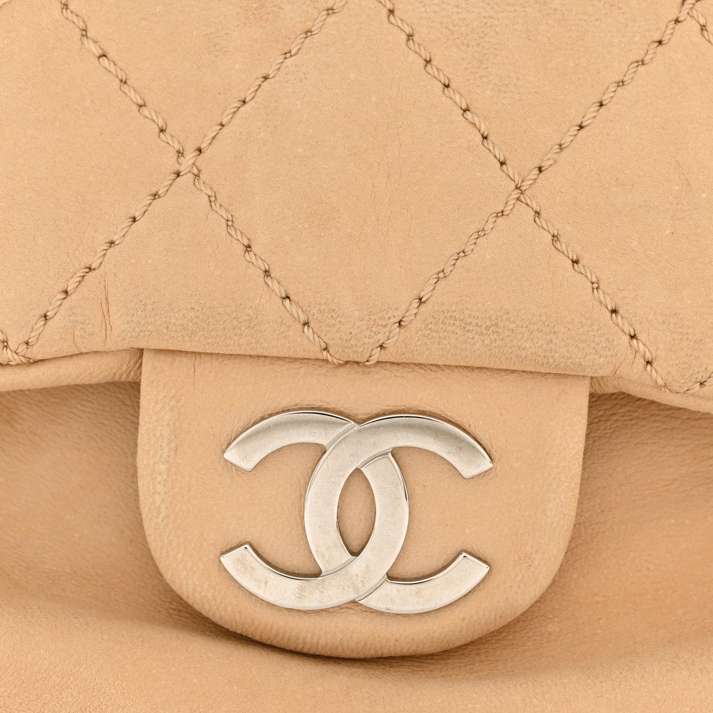 Lambskin Stitched Accordion Flap Tote Beige