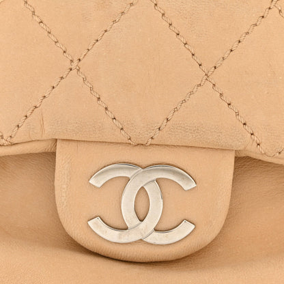 Lambskin Stitched Accordion Flap Tote Beige