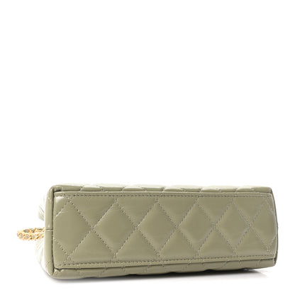 Shiny Aged Calfskin Quilted Nano Kelly Shopper Khaki