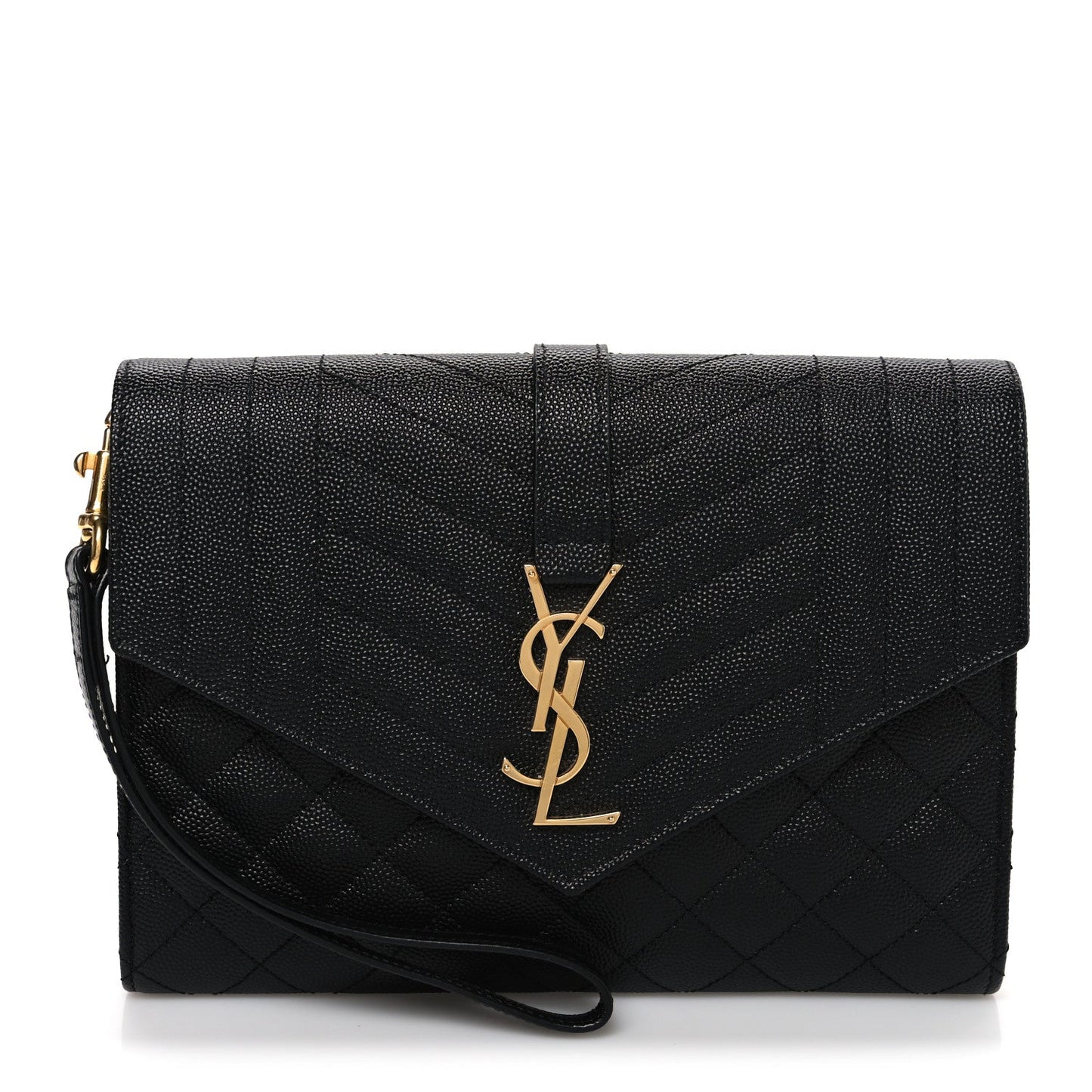 Grain De Poudre Textured Mixed Matelasse Triquilt Monogram Clutch Black