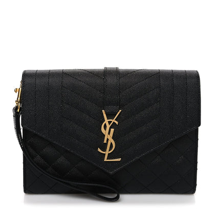 Grain De Poudre Textured Mixed Matelasse Triquilt Monogram Clutch Black