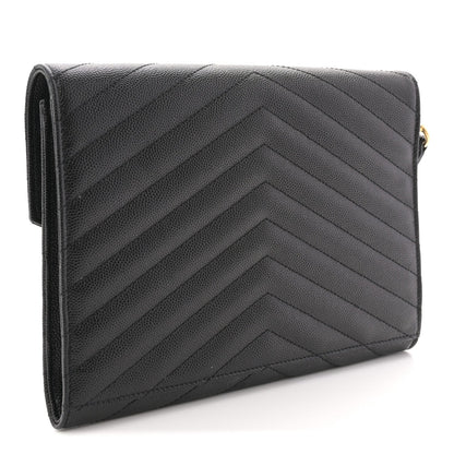 Grain De Poudre Matelasse Chevron Monogram Envelope Clutch Black