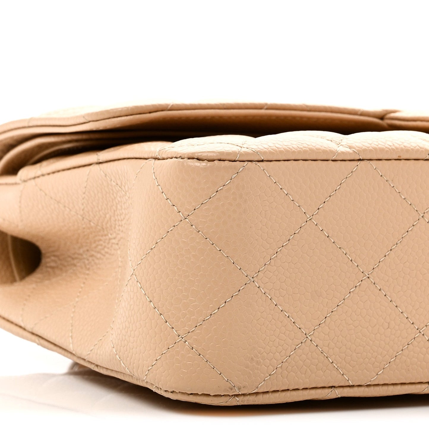 Caviar Quilted Medium Double Flap Beige