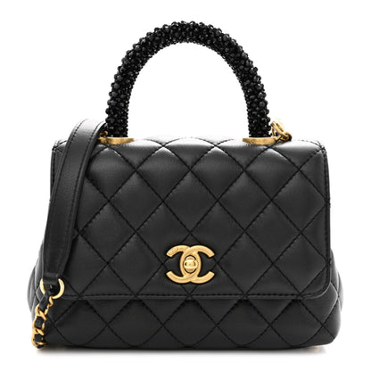 Calfskin Crystal Quilted Extra Mini Coco Handle Flap Black