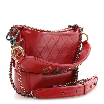 Aged Calfskin Quilted Small Gabrielle Logo Hobo Red