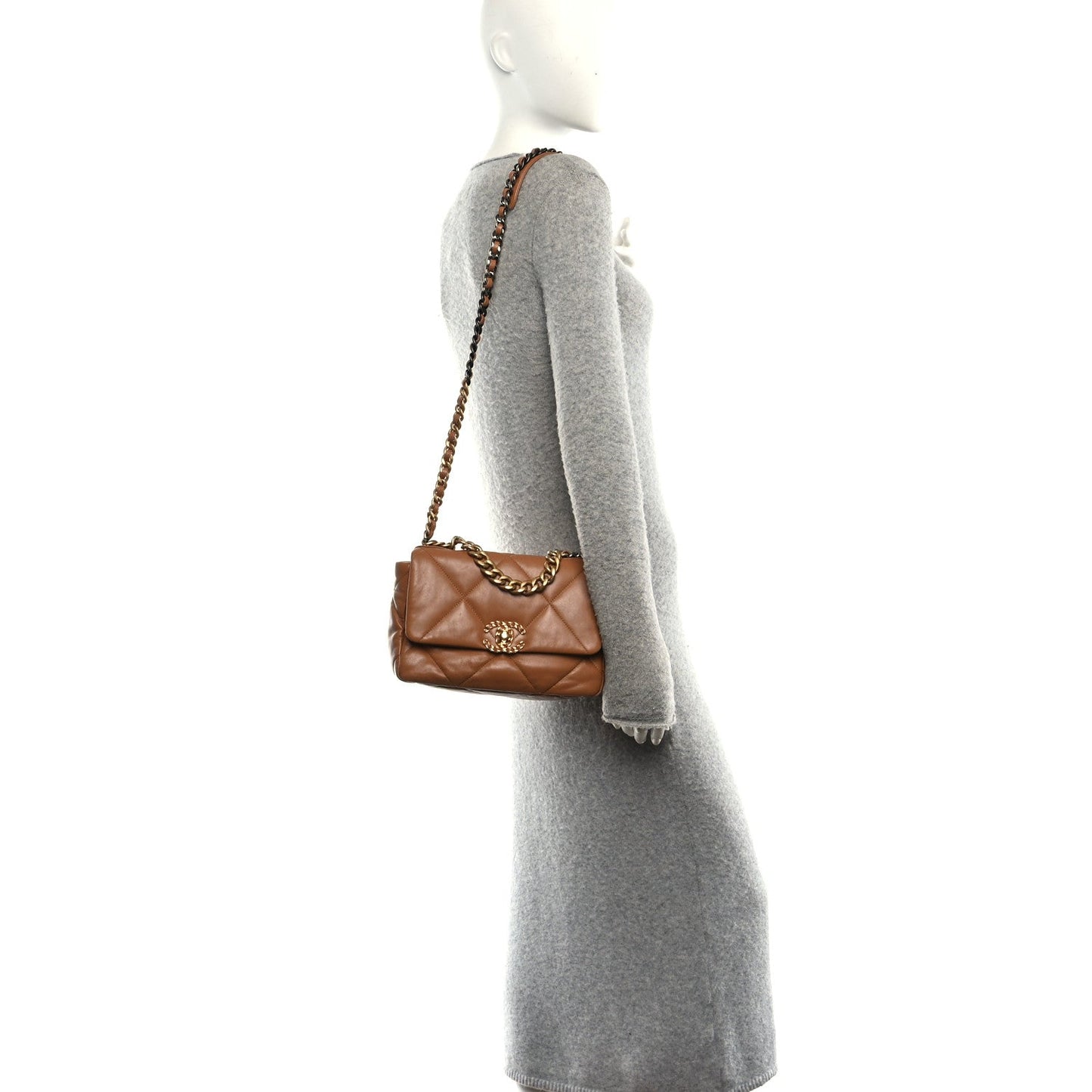 Lambskin Quilted Medium Chanel 19 Flap Brown