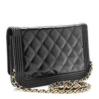 Glazed Calfskin Quilted Boy Wallet On Chain WOC Black