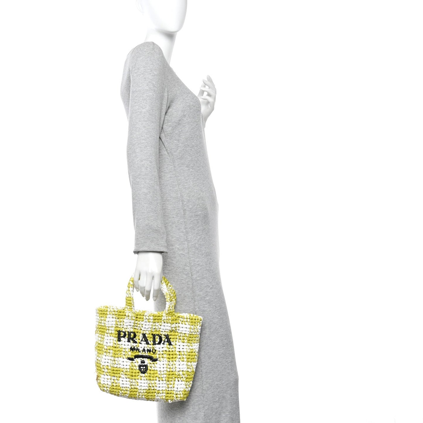 Yarn Raffia Effect Crochet Embroidered Small Logo Tote Citron Yellow