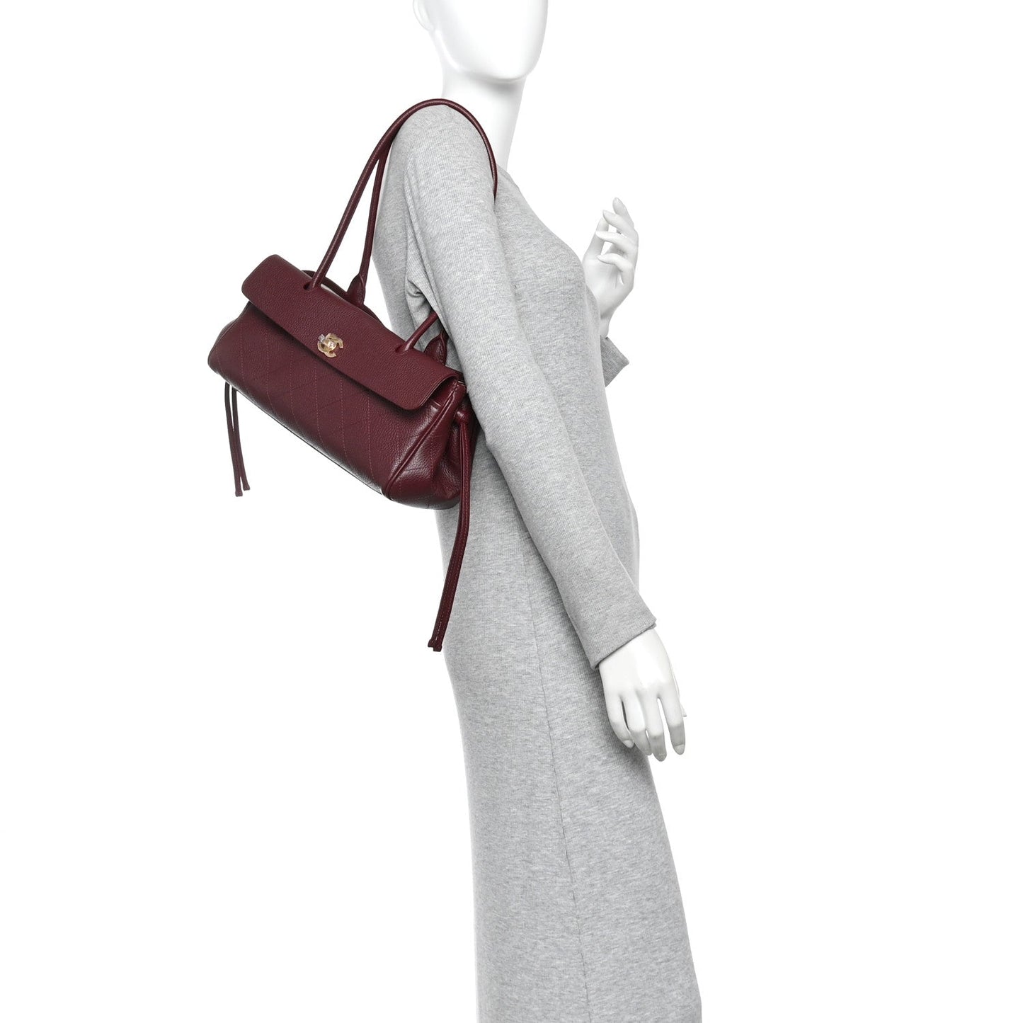 Grained Calfskin Stitched Urban Essentials Small Shopping Bag Burgundy