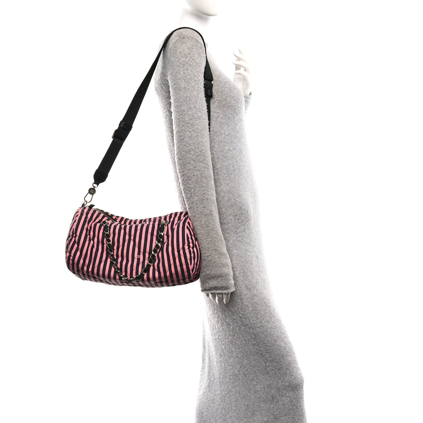 Nylon Striped Quilted Coco Beach Large Bowling Bag Black Coral