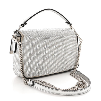 Crystal Vitello Laminato FF Mini Baguette Crystal Argento