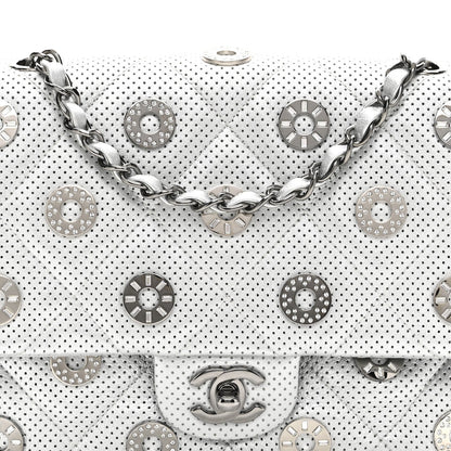 Perforated Metallic Lambskin Small CC Medals Flap Silver