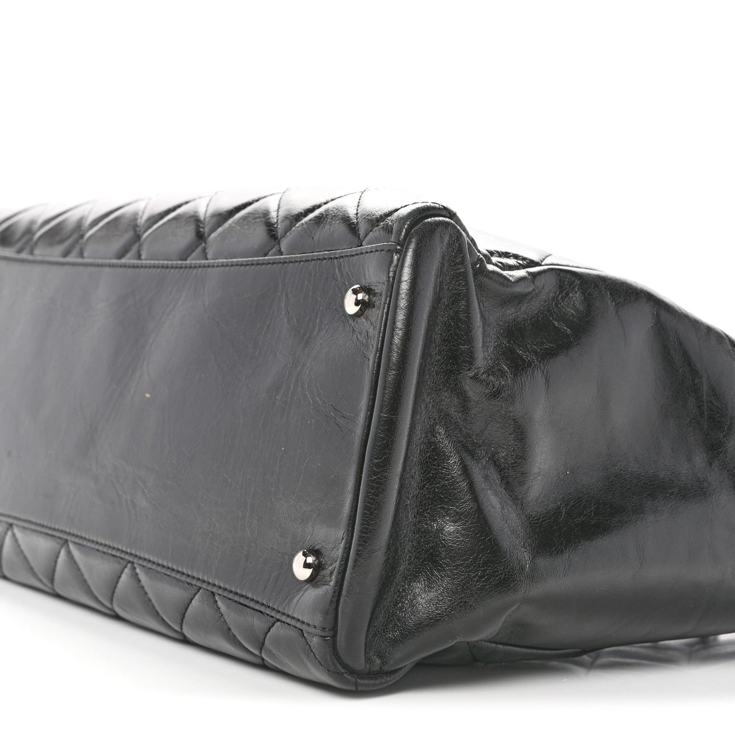 Glazed Calfskin Quilted Large CC Delivery Tote Black