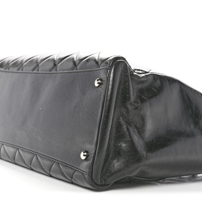 Glazed Calfskin Quilted Large CC Delivery Tote Black