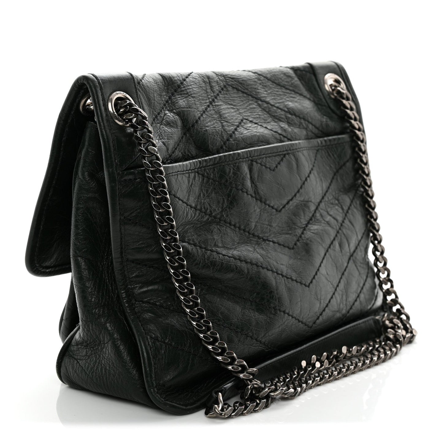 Crinkled Lambskin Matelasse Monogram Medium Niki Chain Satchel Dark Green