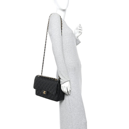 Caviar Quilted Jumbo Double Flap Black