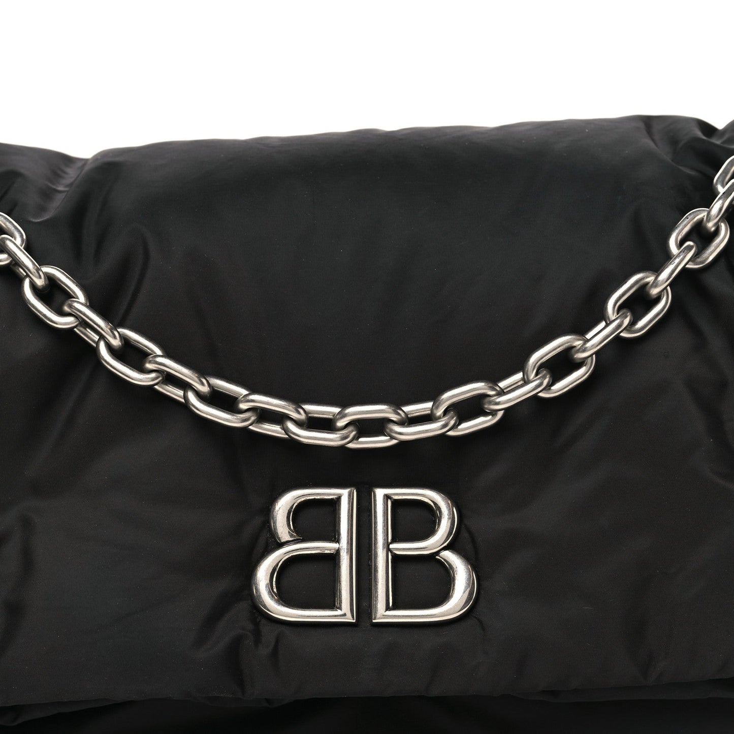 Nylon Medium Monaco Chain Shoulder Bag Black