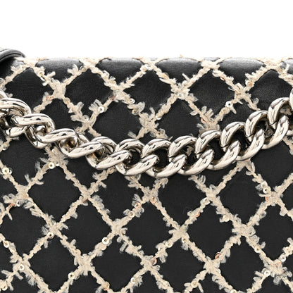 Calfskin Tweed Sequin Stitched Medium Boy Flap Black White