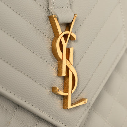Grain De Poudre Textured Mixed Matelasse Medium Triquilt Monogram Satchel Crema Soft